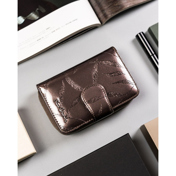 Skórzany mały portfel damski szary lakierowany — Pierre Cardin 02 LEAF 115
