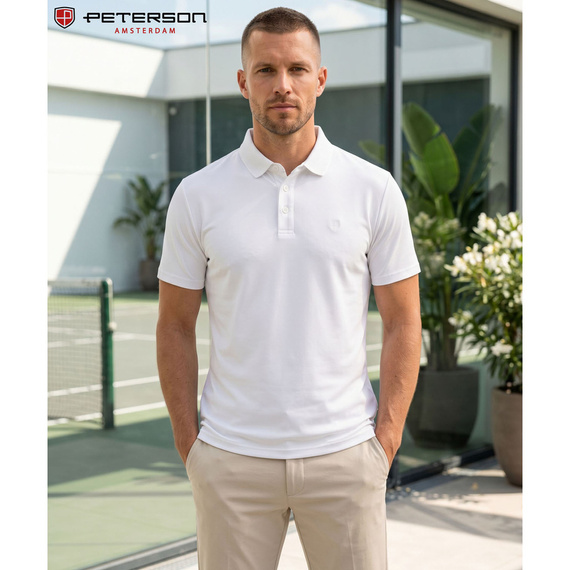 Koszulka polo męska z poliestru Peterson KPY biała M-XL