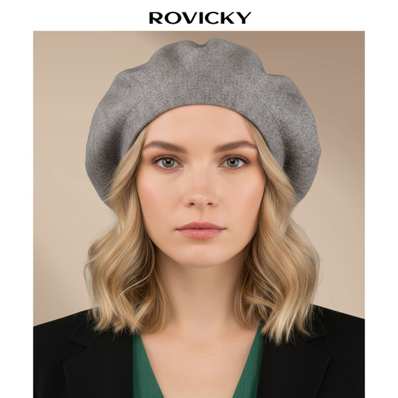 Beret damski z akrylu Rovicky BER-A10 szary