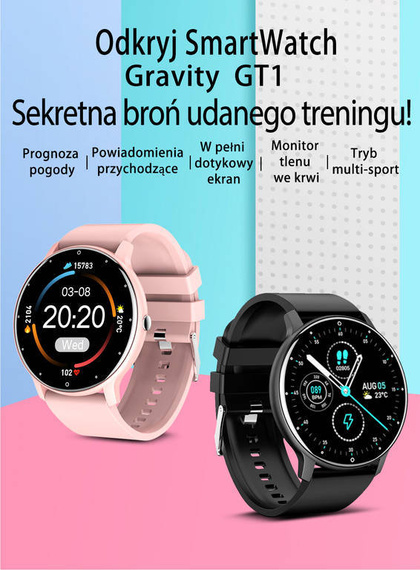 Smartwatch unisex Gravity GT1-2 czarno-różowy