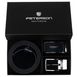 Pasek męski skórzany Peterson KL-B016 czarno-granatowy