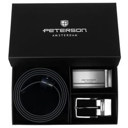 Pasek męski skórzany Peterson KL-B006 czarno-granatowy