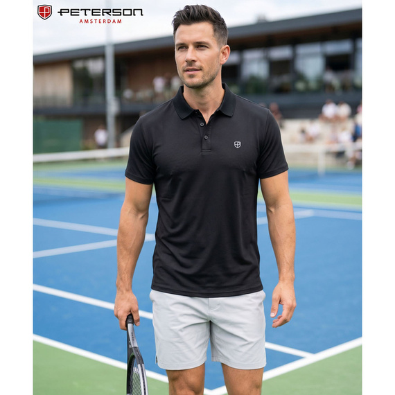 Koszulka polo męska z poliestru Peterson KPY czarna M-XL