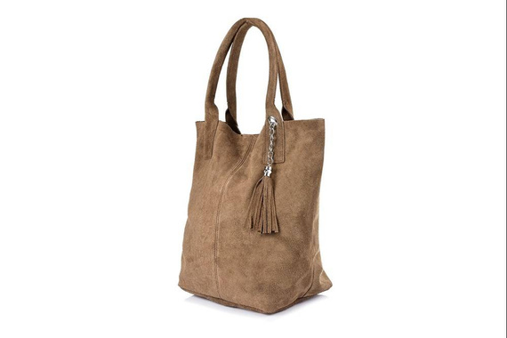 Torebka damska shopper zamszowa Vera Pelle L82 jasnobrązowa