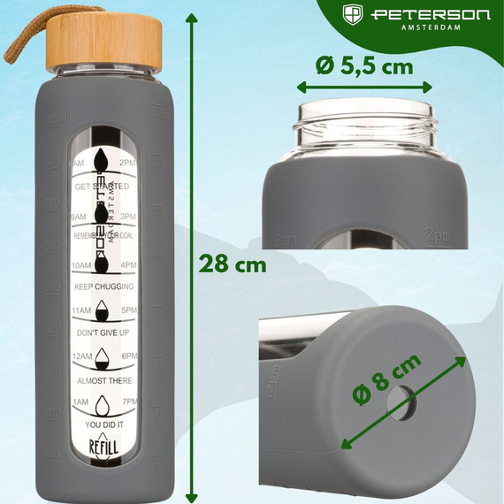 Butelka na wodę szklana Peterson SBW-01 szara