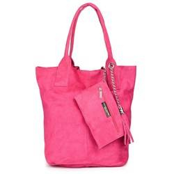 Torebka damska shopper zamszowa Vera Pelle L82 fuksja