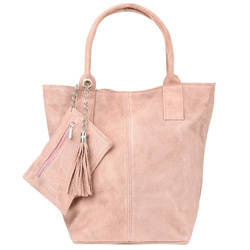 Torebka damska shopper zamszowa Vera Pelle T49 różowa