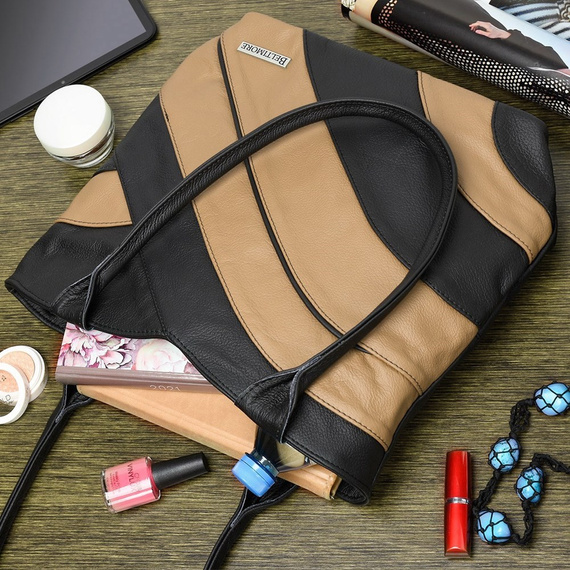 Torebka damska shopper skórzana Beltimore L38 czarno-beżowa