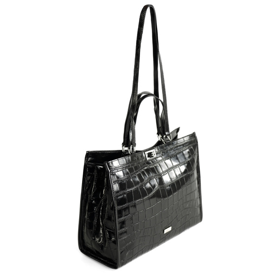 Torebka damska shopper skórzana Solier FL63 czarna