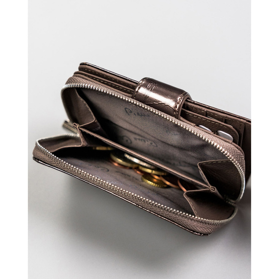 Skórzany mały portfel damski szary lakierowany — Pierre Cardin 02 LEAF 115