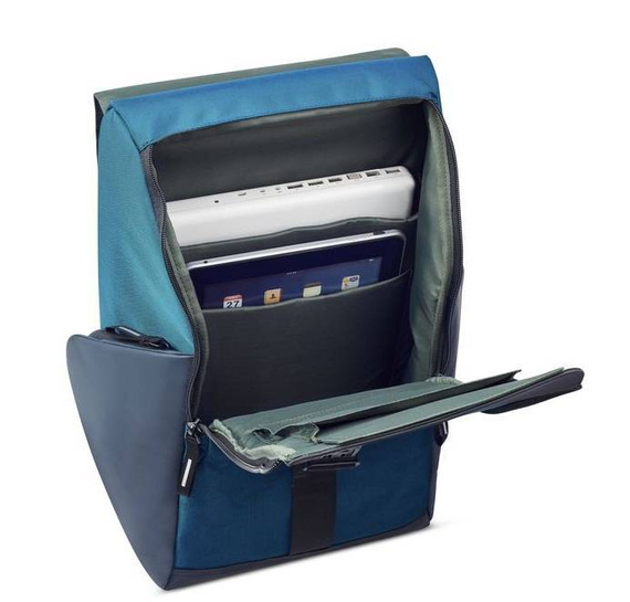 Plecak na laptopa z poliestru Delsey Securflap turkusowy