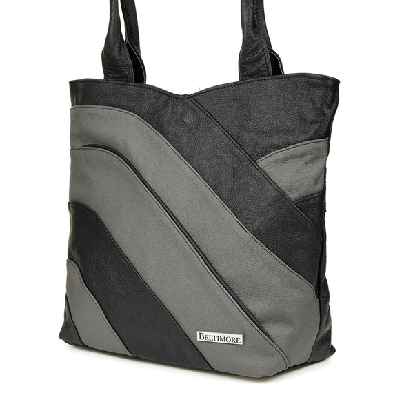 Torebka damska shopper skórzana Beltimore L38 czarno-szara