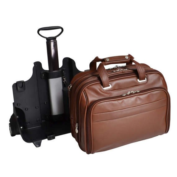 Skórzana biznesowa torba podróżna na laptopa 17" na kółkach, brązowa Midway