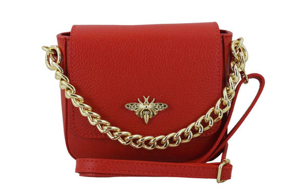 Skórzana mała torebka wizytowa na ramię z łańcuszkiem czerwona - Barberini's 949-7